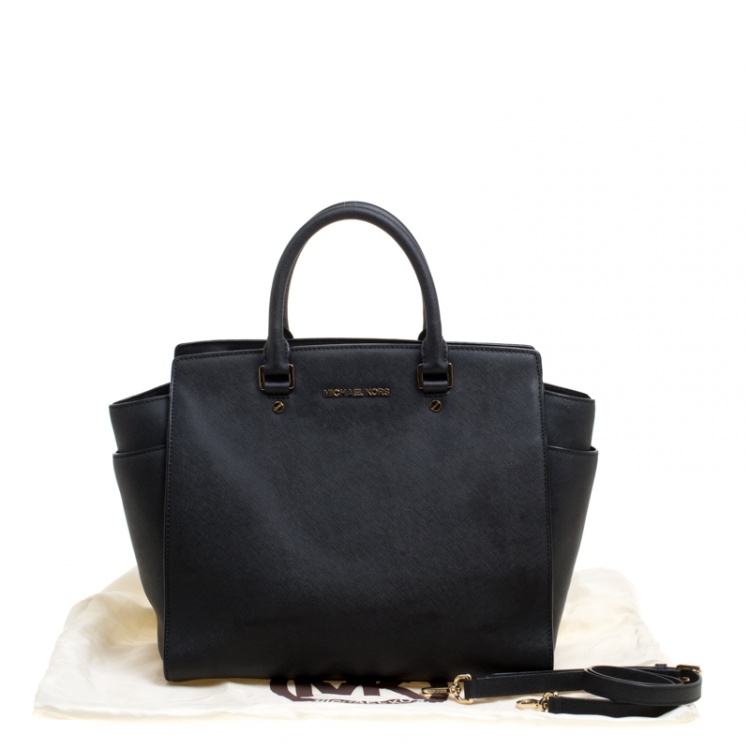 Pre Owned Michael Michael Kors Black Saffiano Leather Medium Selma Tote