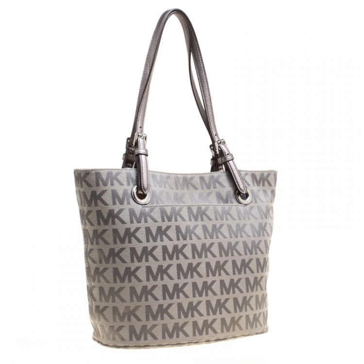 Pre Owned Michael Kors Grey Monogram Canvas Jet Set Tote