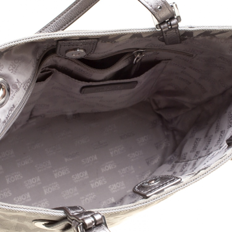 Pre Owned Michael Kors Grey Monogram Canvas Jet Set Tote