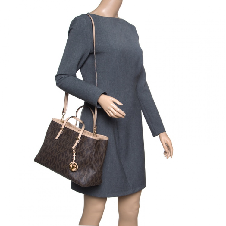 Pre Owned Michael Kors Brown Signature Coated Canvas Tote