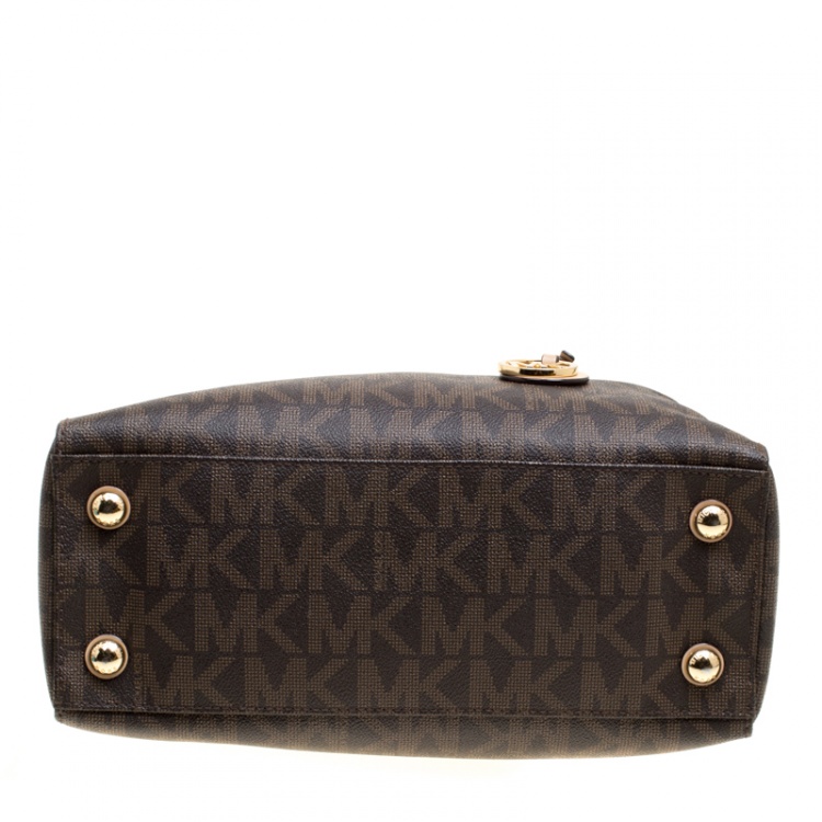 Pre Owned Michael Kors Brown Signature Coated Canvas Tote