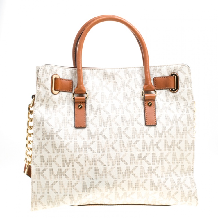 Michael Michael Kors Cream/Brown Coated Canvas and Leather East West ...