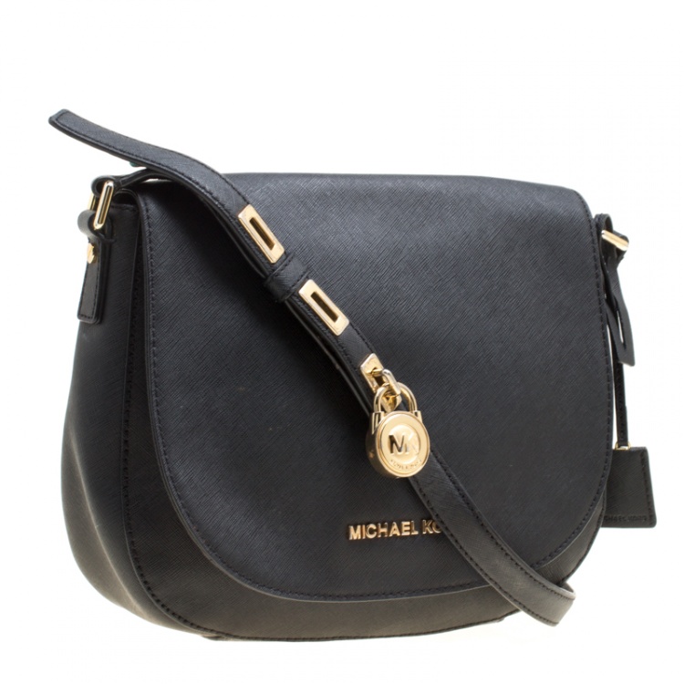 Pre Owned Michael  Michael Kors Black Leather Bedford Crossbody Bag