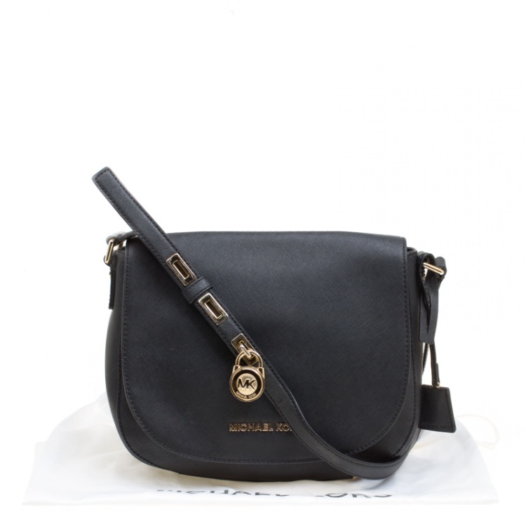 Pre Owned Michael  Michael Kors Black Leather Bedford Crossbody Bag