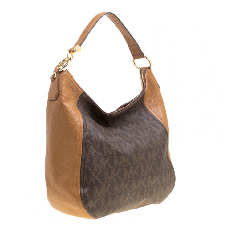 Pre Owned Michael Kors Brown Signature Coated Canvas and Leather Fulton Hobo