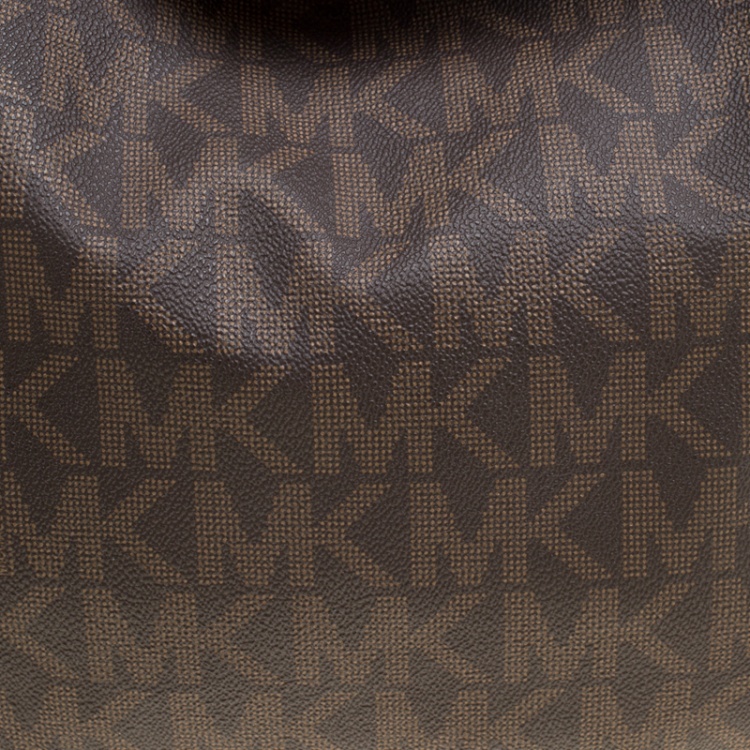Pre Owned Michael Kors Brown Signature Coated Canvas and Leather Fulton Hobo