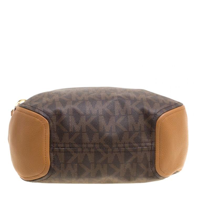 Pre Owned Michael Kors Brown Signature Coated Canvas and Leather Fulton Hobo