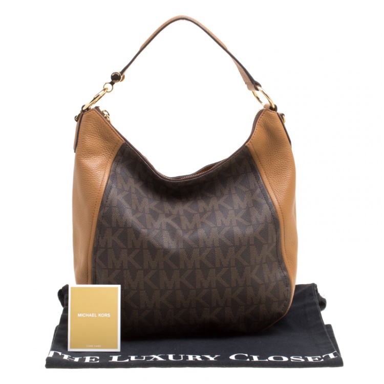 Pre Owned Michael Kors Brown Signature Coated Canvas and Leather Fulton Hobo