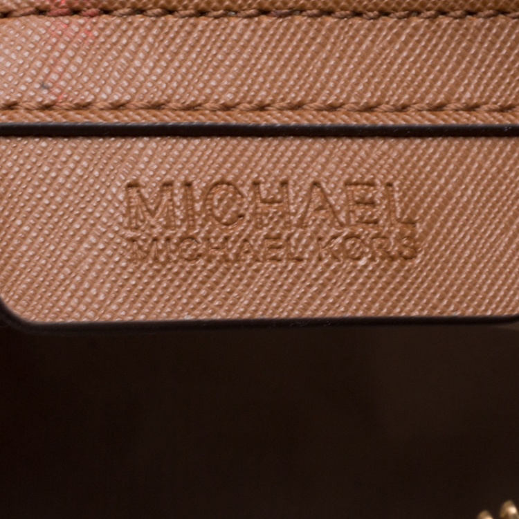Pre Owned Michael Kors Brown Leather Logo Fob Top Handle Bag