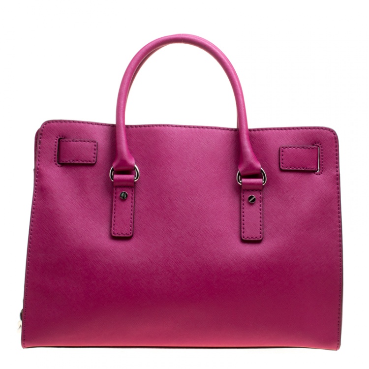 Pre Owned Michael Michael Kors Magenta Leather East West Hamilton Top Handle Bag