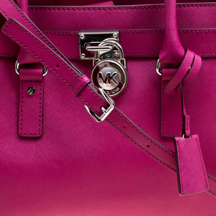 Pre Owned Michael Michael Kors Magenta Leather East West Hamilton Top Handle Bag