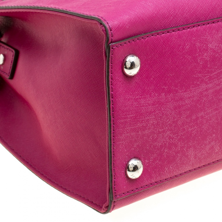 Pre Owned Michael Michael Kors Magenta Leather East West Hamilton Top Handle Bag