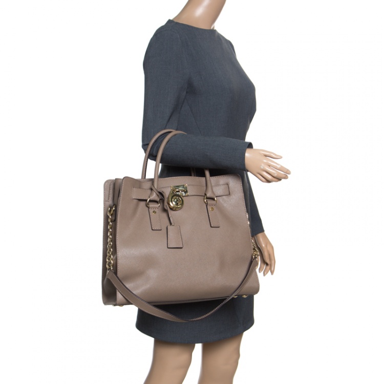 Pre Owned Michael Michael Kors Brown Leather Hamilton Top Handle Bag