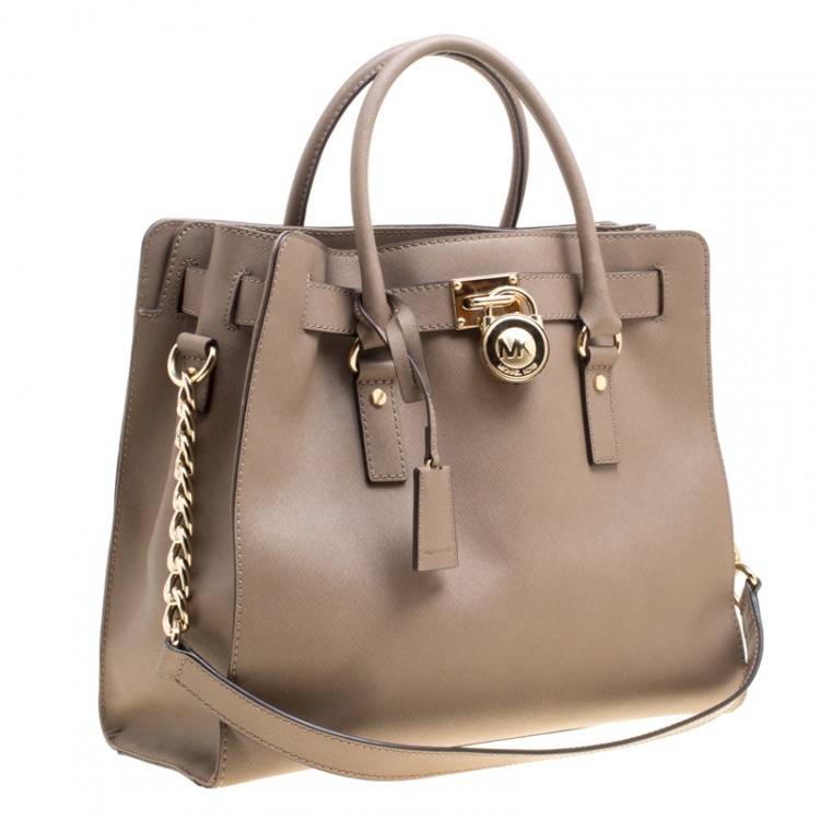 Pre Owned Michael Michael Kors Brown Leather Hamilton Top Handle Bag