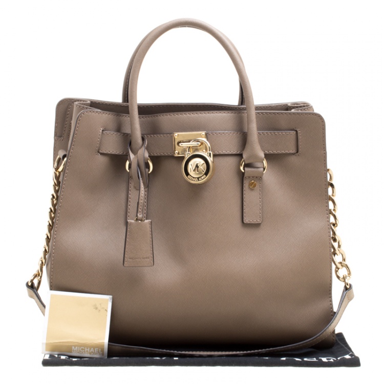 Pre Owned Michael Michael Kors Brown Leather Hamilton Top Handle Bag