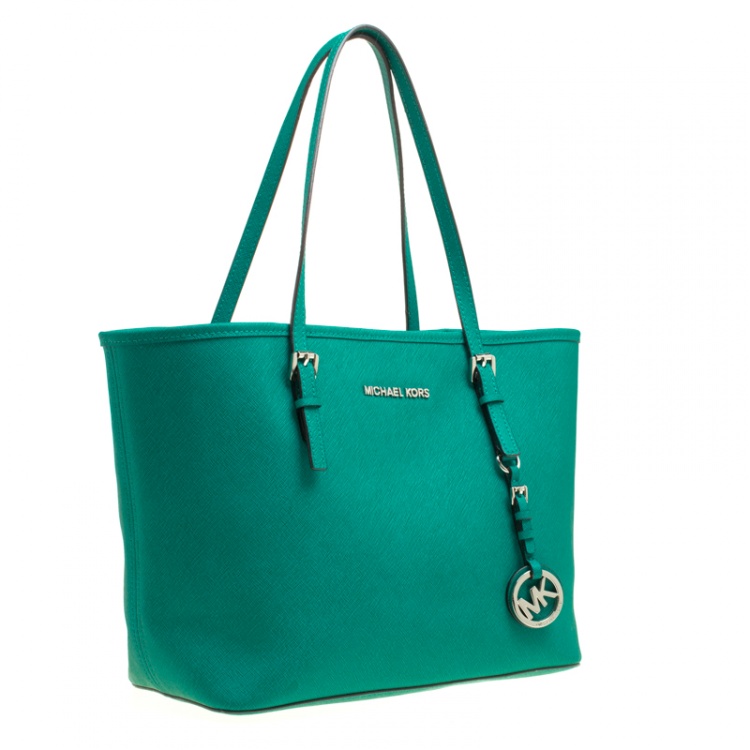 Pre Owned Michael Michael Kors Green Saffiano Leather Jetset Tote