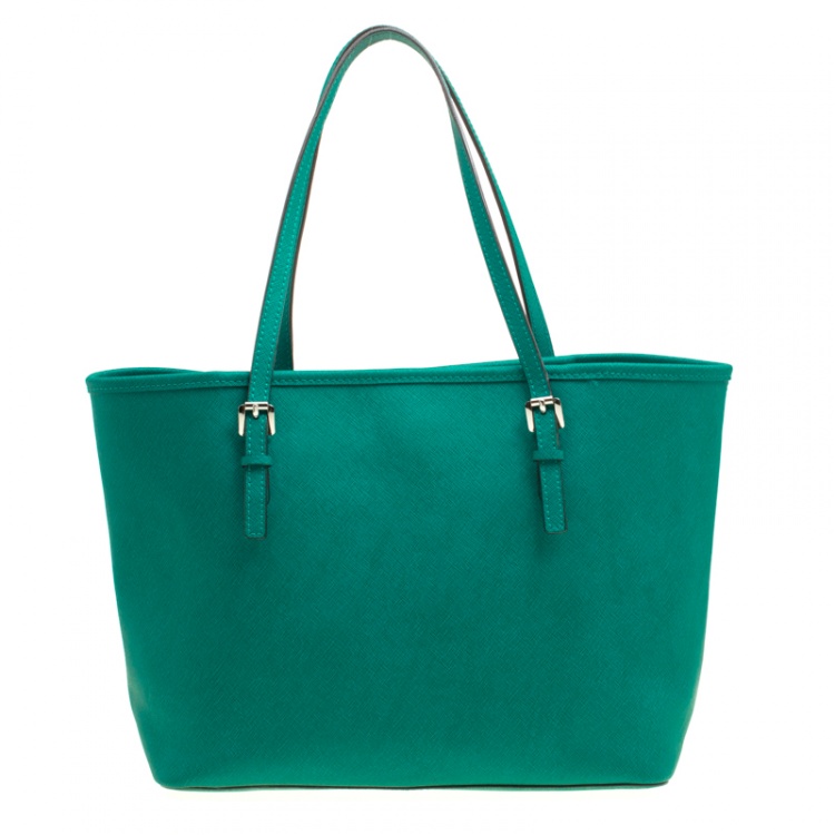 Pre Owned Michael Michael Kors Green Saffiano Leather Jetset Tote