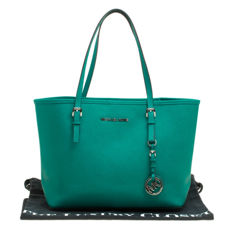 Pre Owned Michael Michael Kors Green Saffiano Leather Jetset Tote