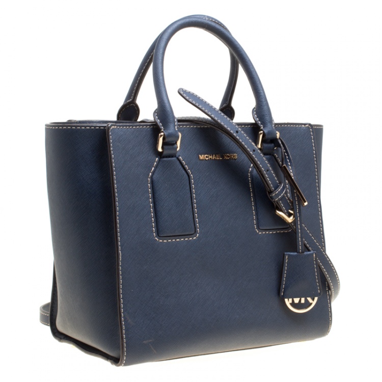 Pre Owned Michael Kors Blue Leather Top Handle Bag
