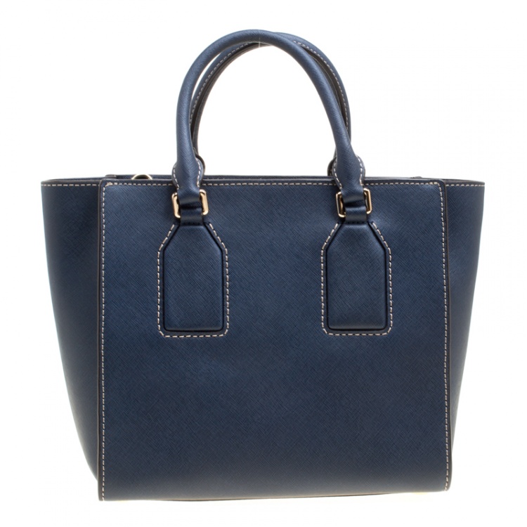 Pre Owned Michael Kors Blue Leather Top Handle Bag