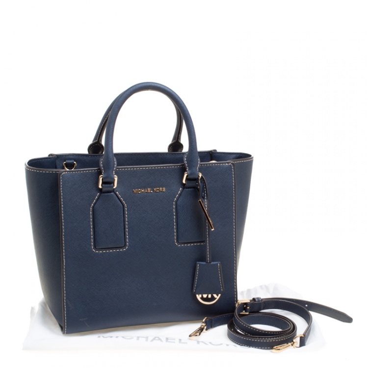 Pre Owned Michael Kors Blue Leather Top Handle Bag