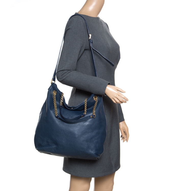 Pre Owned Michael Michael Kors Navy Blue Leather Top Handle Bag