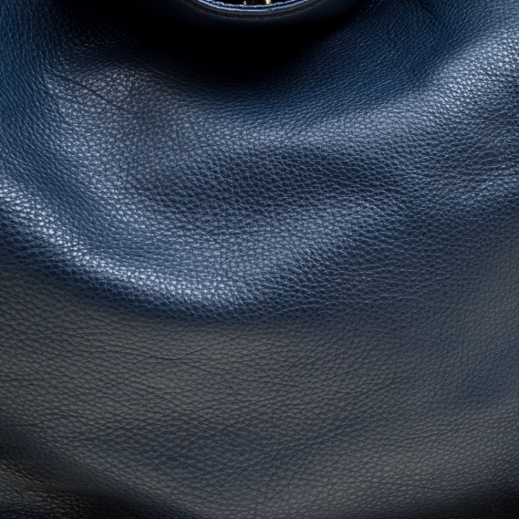 Pre Owned Michael Michael Kors Navy Blue Leather Top Handle Bag