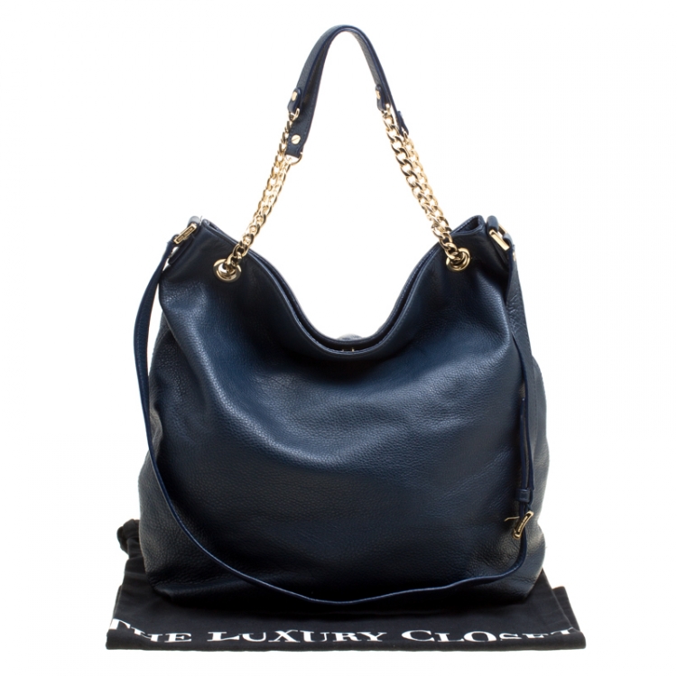 Pre Owned Michael Michael Kors Navy Blue Leather Top Handle Bag