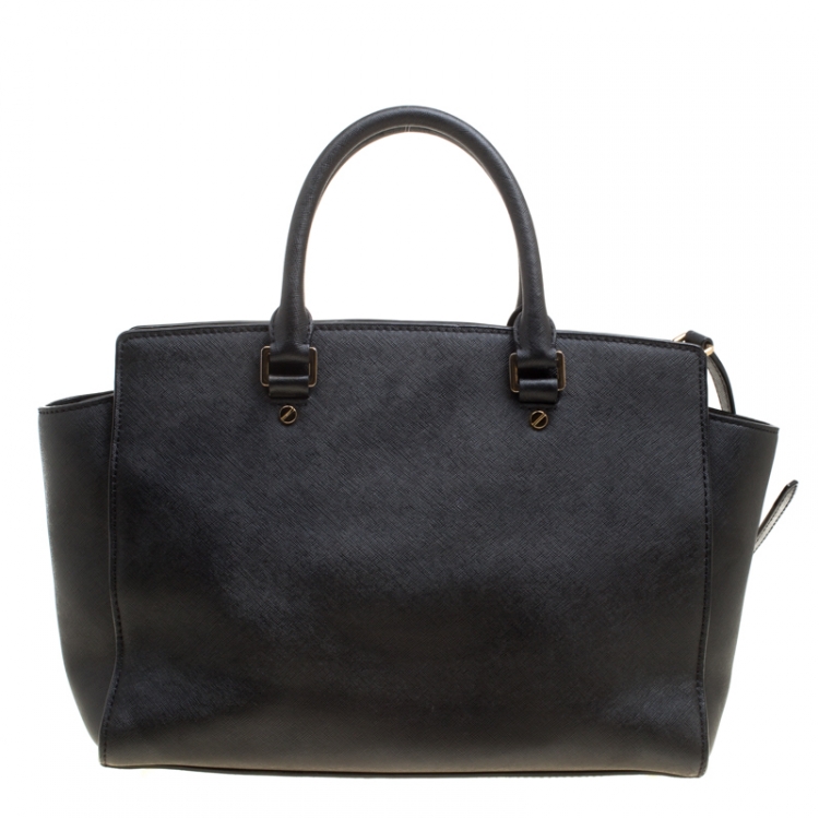 Pre Owned Michael Michael Kors Black Saffiano Leather Medium Selma Tote