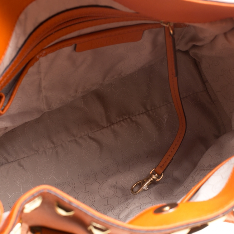Pre Owned Michael Michael Kors Orange Leather Large Studded Hamilton Tote 