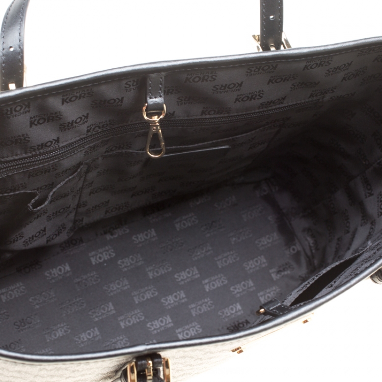 Pre Owned Michael Michael Kors Grey Signature Coated Canvas Medium Jet Set Travel Tote