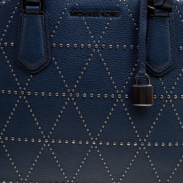 Pre Owned Michael Kors Navy Blue Leather Adele Studded Dome Satchel