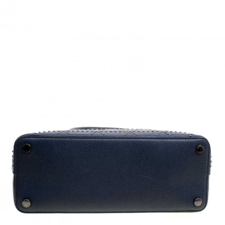 Pre Owned Michael Kors Navy Blue Leather Adele Studded Dome Satchel