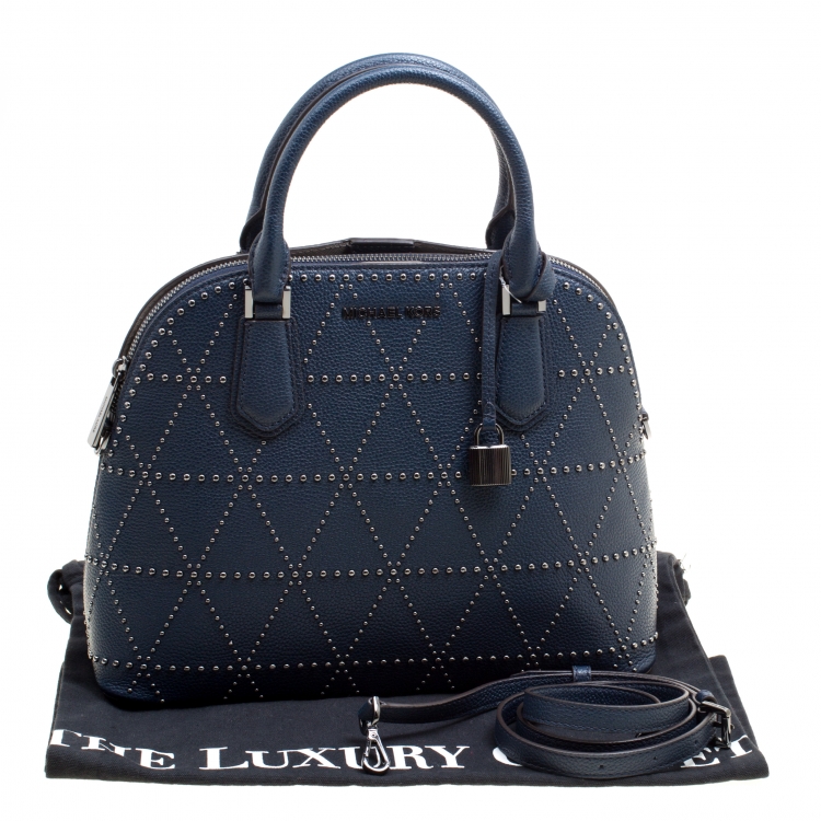 Pre Owned Michael Kors Navy Blue Leather Adele Studded Dome Satchel