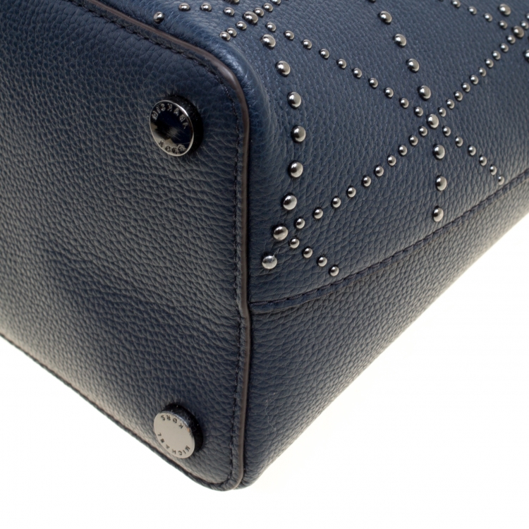 Pre Owned Michael Kors Navy Blue Leather Adele Studded Dome Satchel