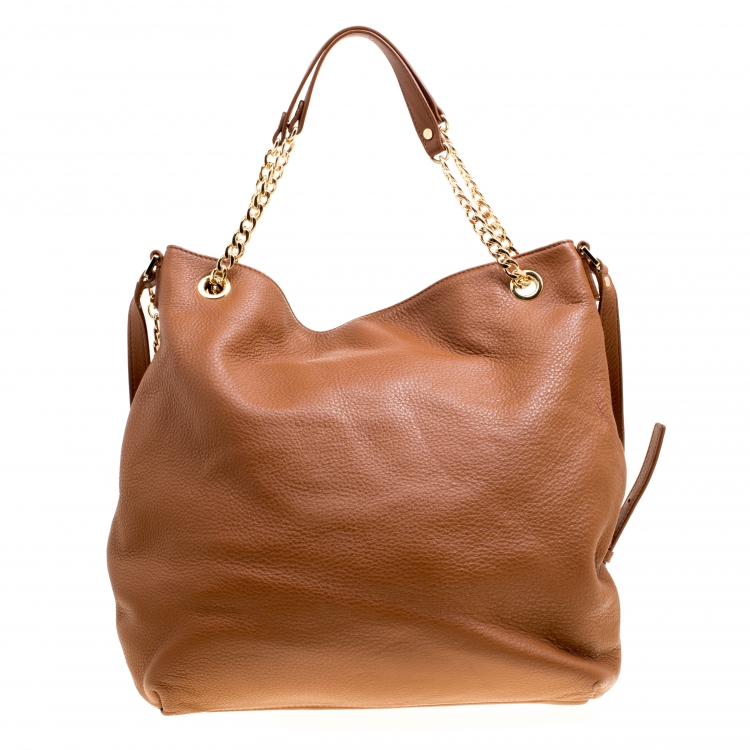 Pre Owned Michael Kors Brown Leather Jet Set Chain Hobo