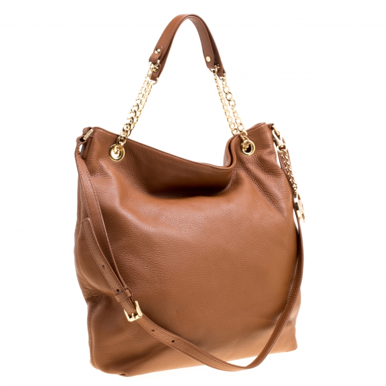Pre Owned Michael Kors Brown Leather Jet Set Chain Hobo