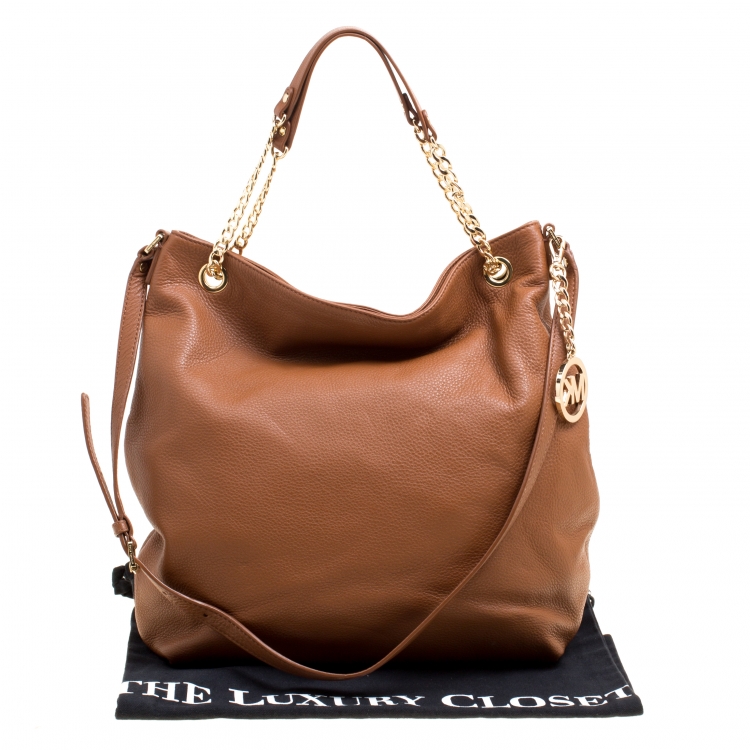Pre Owned Michael Kors Brown Leather Jet Set Chain Hobo