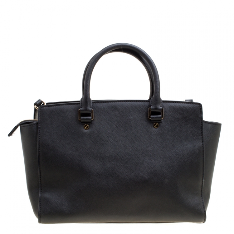 Pre Owned Michael Michael Kors Black Saffiano Leather Medium Selma Tote