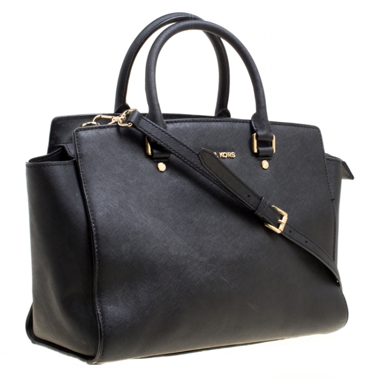 Pre Owned Michael Michael Kors Black Saffiano Leather Medium Selma Tote