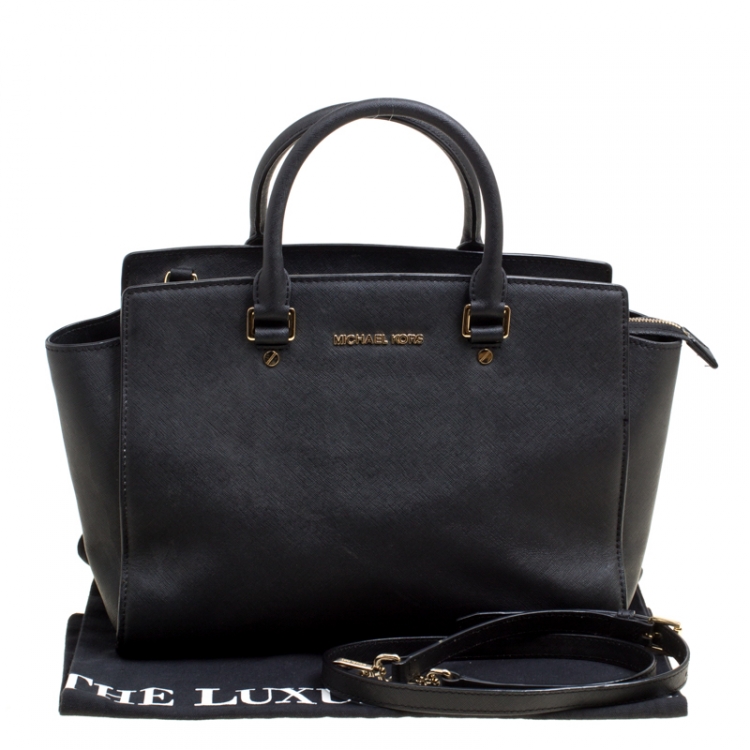 Pre Owned Michael Michael Kors Black Saffiano Leather Medium Selma Tote