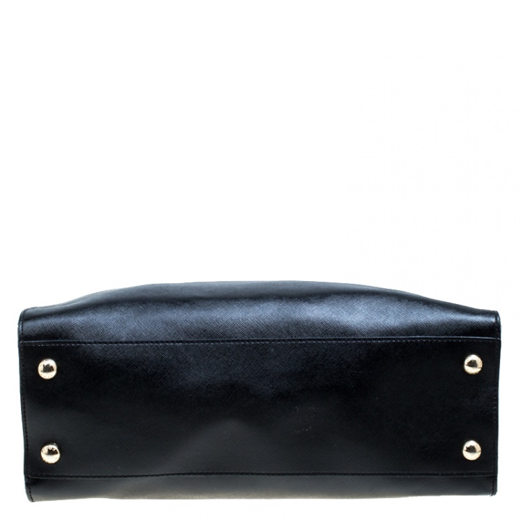 Pre Owned Michael Michael Kors Black Leather East West Hamilton Top Hanlde Bag
