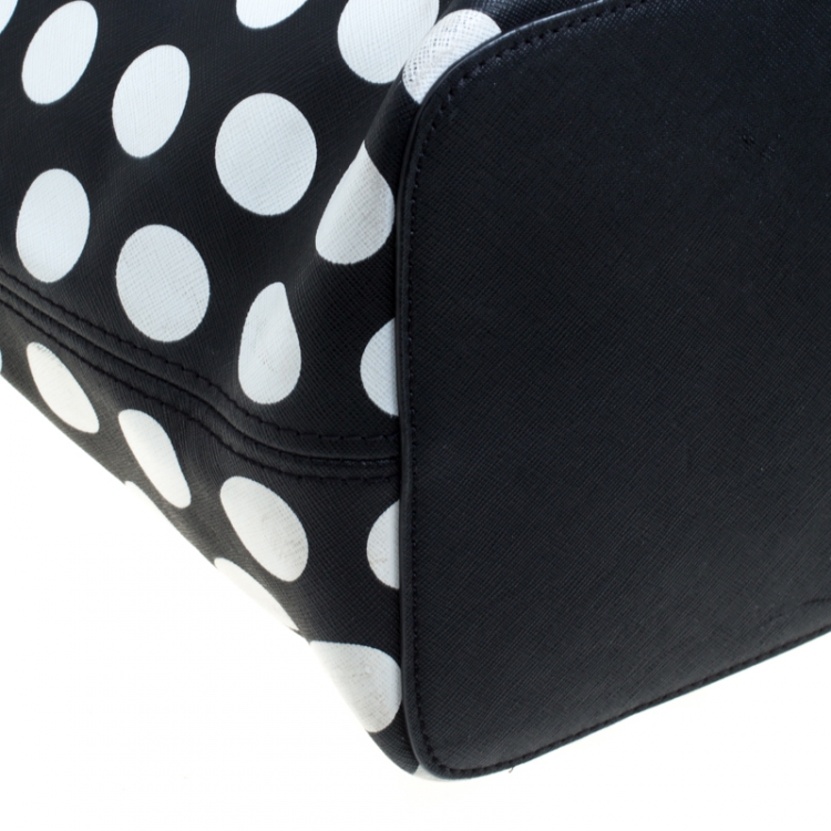 Pre Owned Michael Kors Black/White Polka Dot Jetset Tote