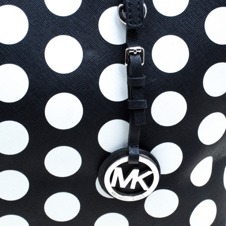 Pre Owned Michael Kors Black/White Polka Dot Jetset Tote