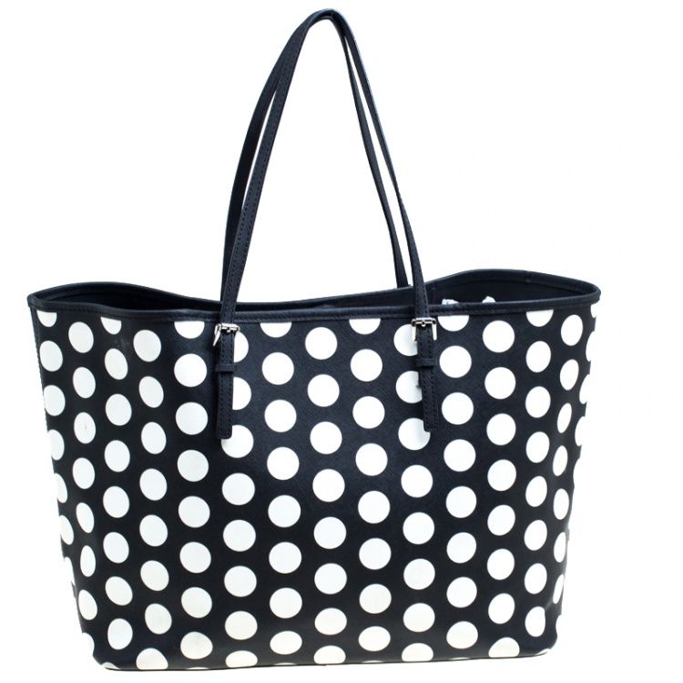 Pre Owned Michael Kors Black/White Polka Dot Jetset Tote