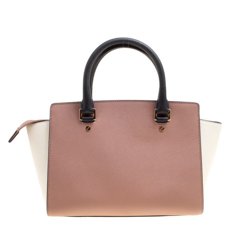 Pre Owned Michael Kors Grape/White Leather Medium Selma Top Handle Satchel