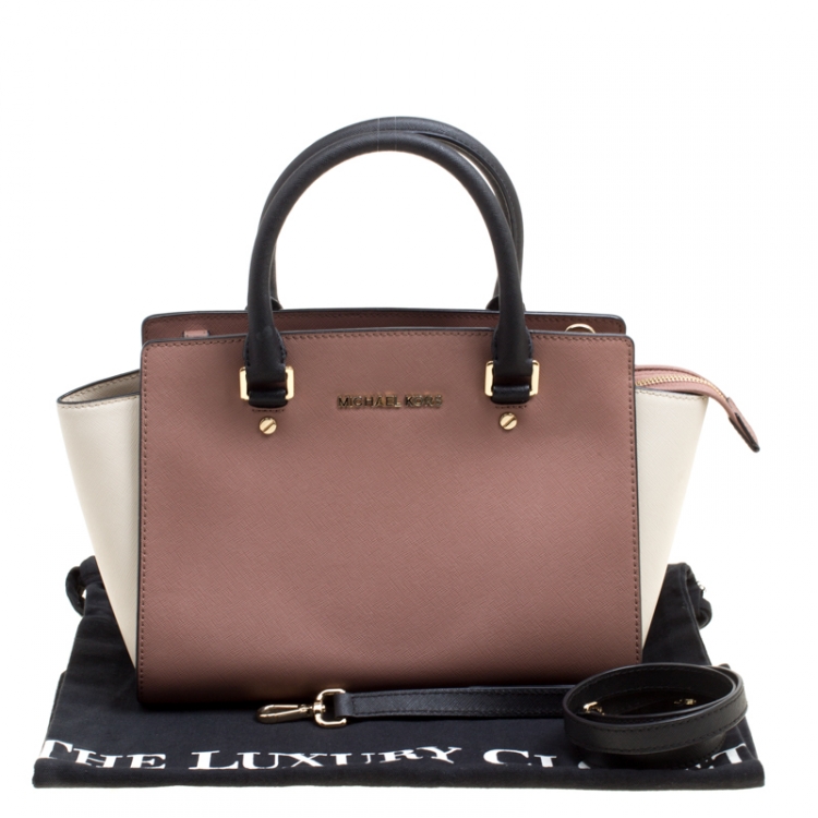 Pre Owned Michael Kors Grape/White Leather Medium Selma Top Handle Satchel