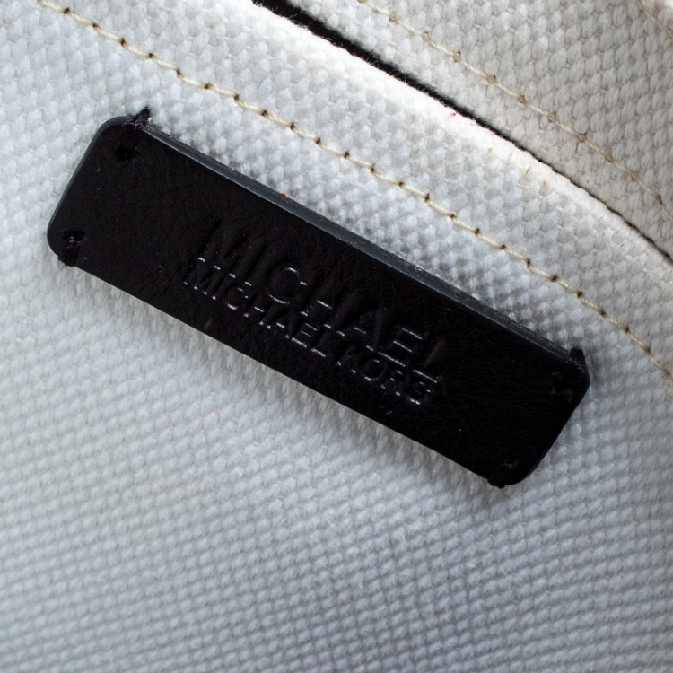 Pre Owned Michael Michael Kors White And Black Canvas Small Summer Group Tote