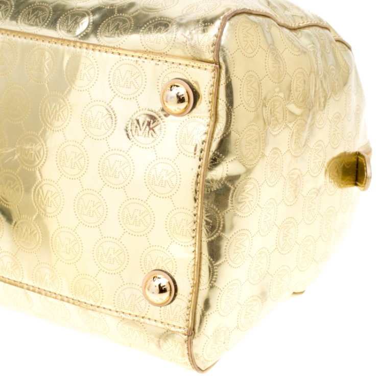Pre Owned Michael Micahel Kors Metallic Gold Mirror Signature Leather Large Grayson Satchel 