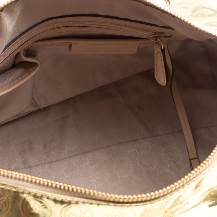 Pre Owned Michael Micahel Kors Metallic Gold Mirror Signature Leather Large Grayson Satchel 